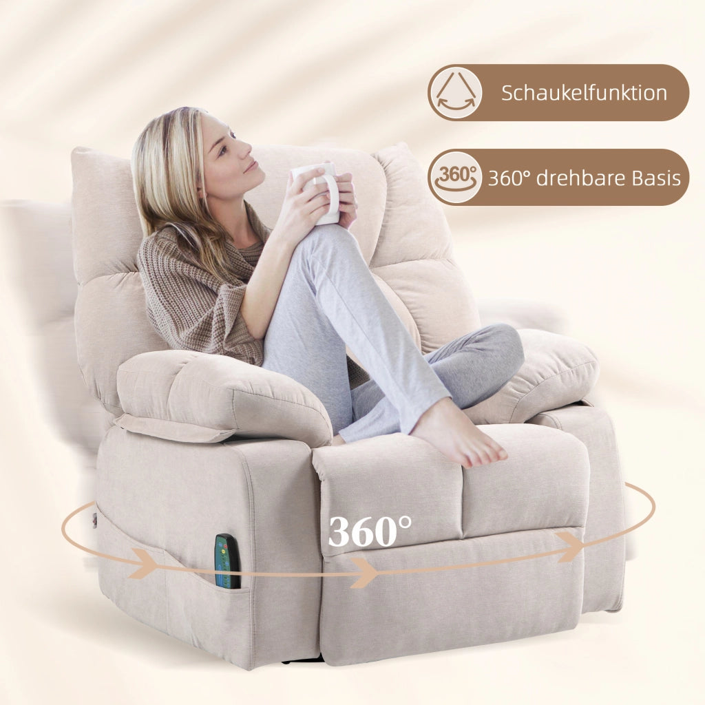 POLTRONA Relax con massaggio e riscaldamento, reclinabile, girevole, Beige