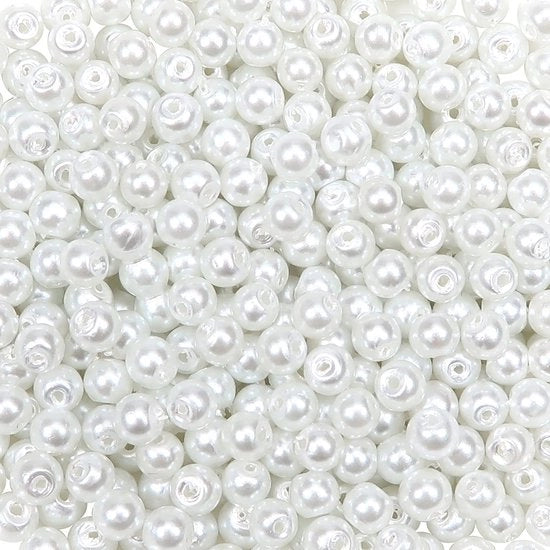 Collezione di 370 glasbeads, diametro 4 mm, bianchi, rotondi, senza piombo, resistenti all'usura, per la creazione di gioielli.