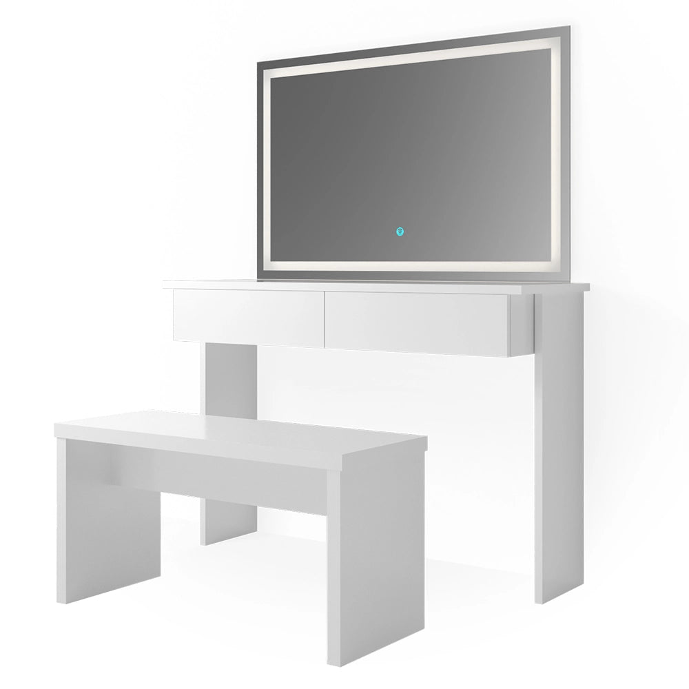 Vicco Tavolo da toeletta Bianco 120 cm con specchio LED e panca
