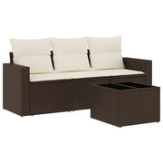 Set Divano da Giardino 4 pz | Set Salotto da Giardino con Cuscini Marrone in Polyrattan