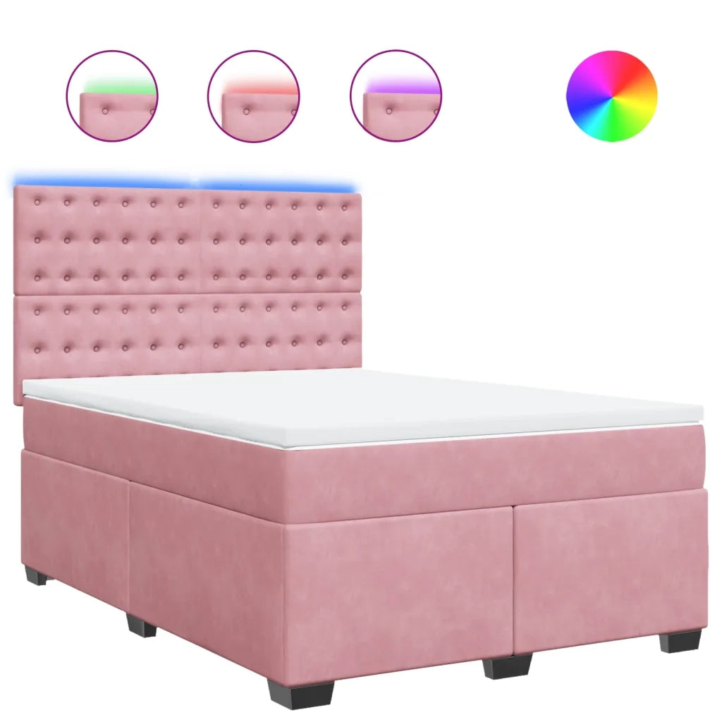 Giroletto a Molle con Materasso Rosa 140x190 cm in Velluto