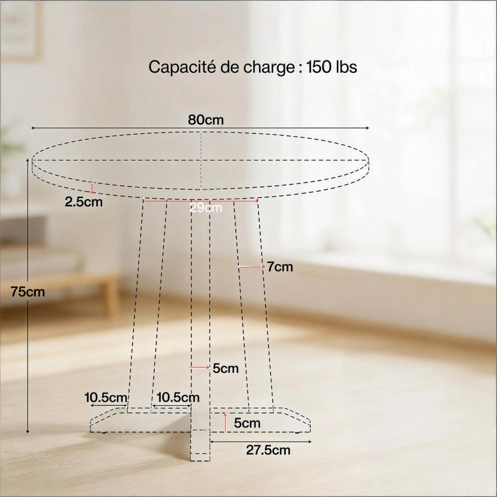 Tavolo da pranzo rotondo 80 cm in legno marrone, per 2-4 persone, salvaspazio