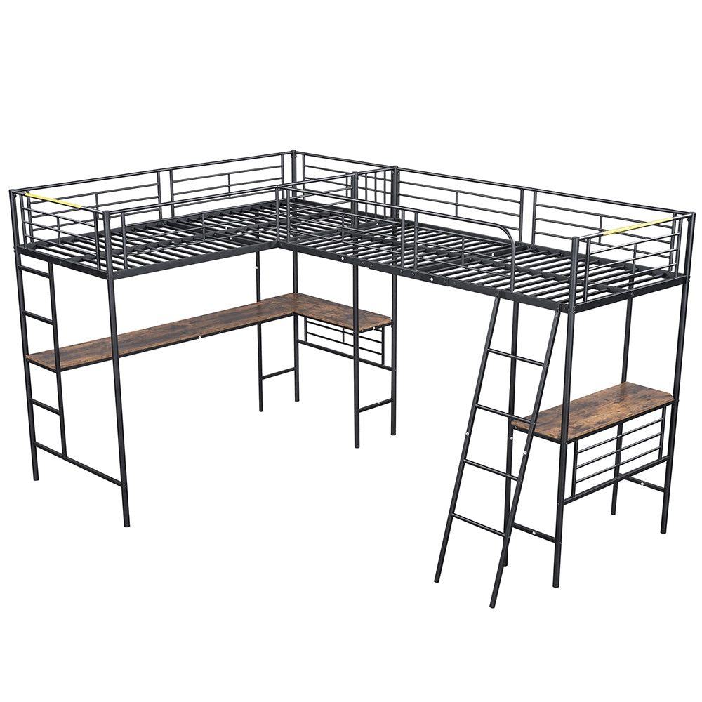 Letto a castello 90x200 cm - Xylo - Nero con tavolo e scala