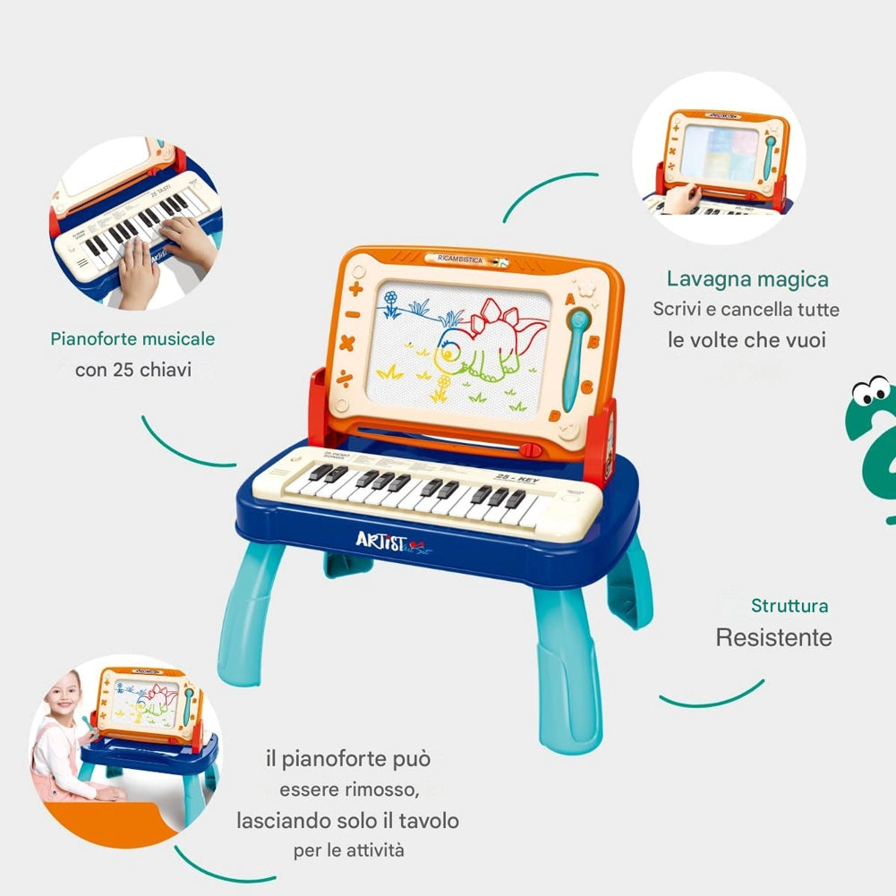 Tastiera Gioco Musicale 25 Tasti con Lavagna Magica per Bambini Gioco Educativo 3+ Anni Multicolore