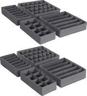 Set di organizzatori per caricatori da 8 pezzi - contenitori per intimo - contenitori di stoffa - organizzazione del mobile - grigio - tessuto non tessuto - PE cartone - cartone - 32 cm x 32 cm x 10 cm
