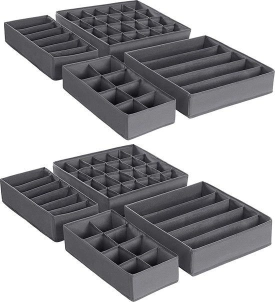 Set di organizzatori per caricatori da 8 pezzi - contenitori per intimo - contenitori di stoffa - organizzazione del mobile - grigio - tessuto non tessuto - PE cartone - cartone - 32 cm x 32 cm x 10 cm