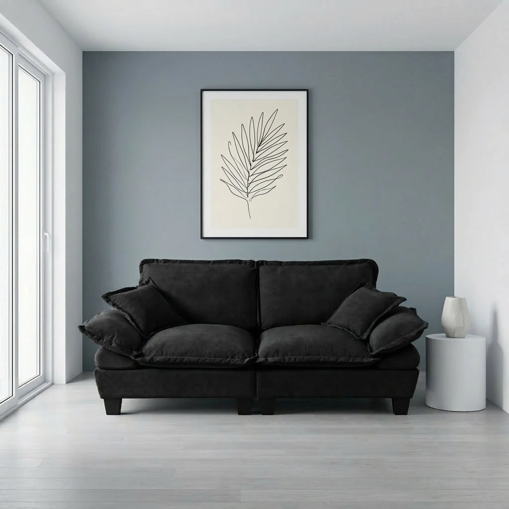 Divano modulare 2 posti in ciniglia nera 194x82x90 cm con braccioli removibili