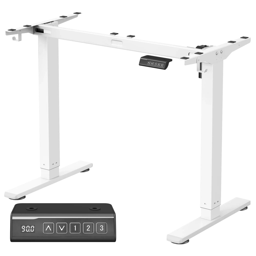 Telaio per scrivania regolabile elettricamente in altezza supporto per scrivania sit-stand senza piano con 2 ganci funzione memory 3 impostazioni di altezza acciaio bianco 12_0004608