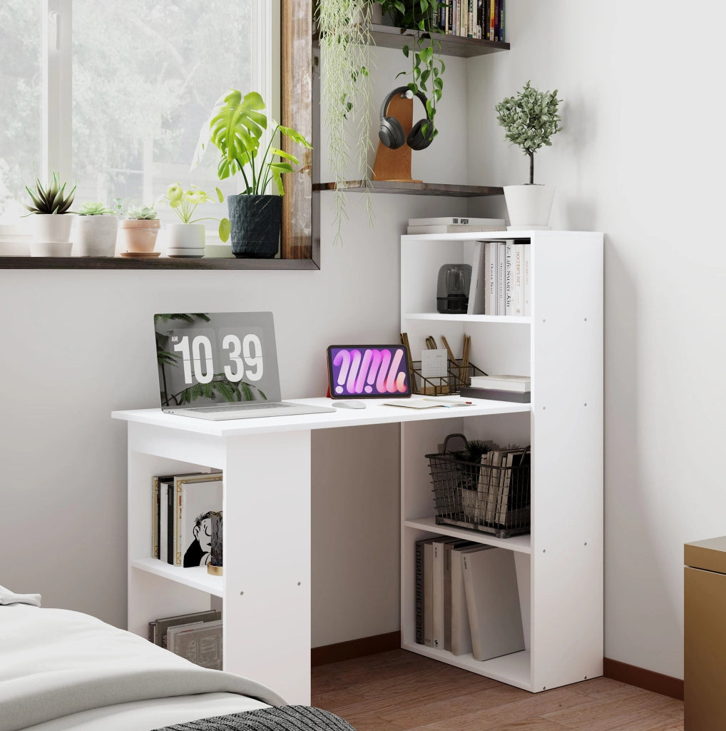 Scrivania bianca con scaffale 120 x 55 cm