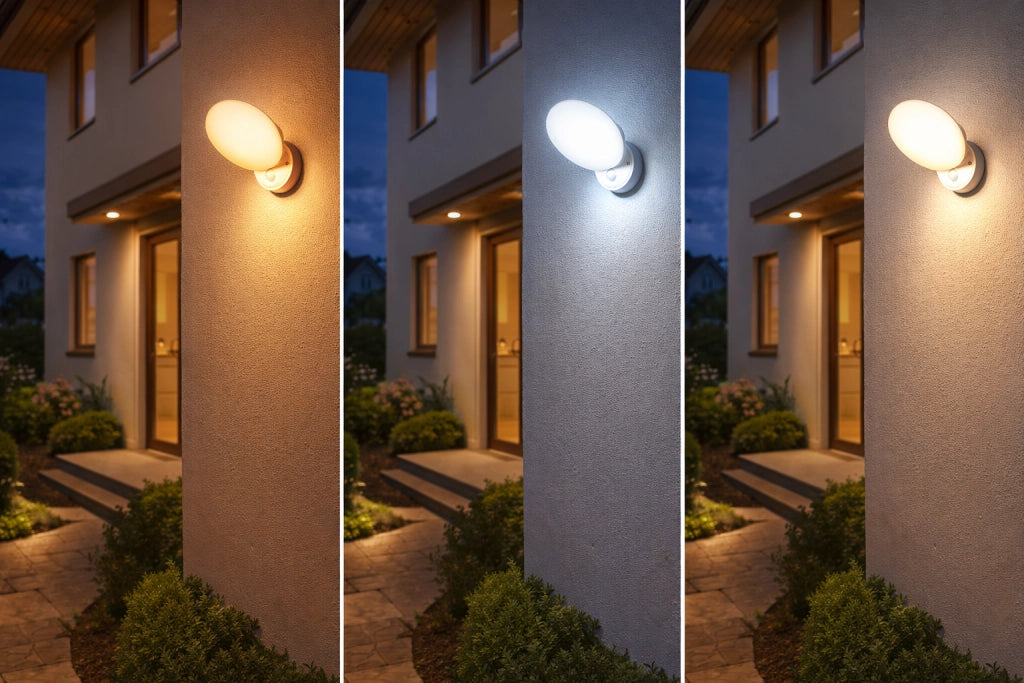 Applique LED Esterno 10W con Sensore Movimento 3 Colori di Luce IP54 Bianco