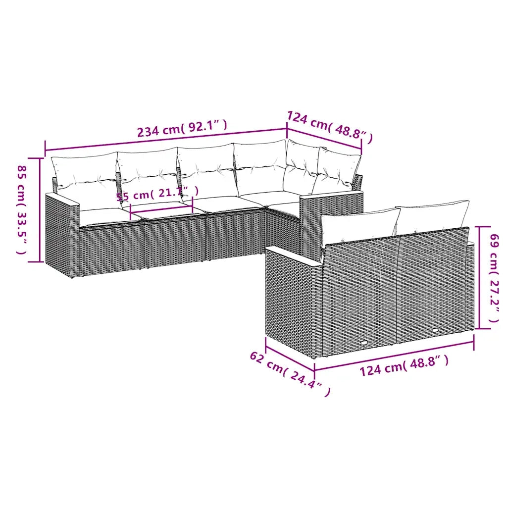 Set Divani da Giardino 7 pz con Cuscini Grigio in Polyrattan 3226145