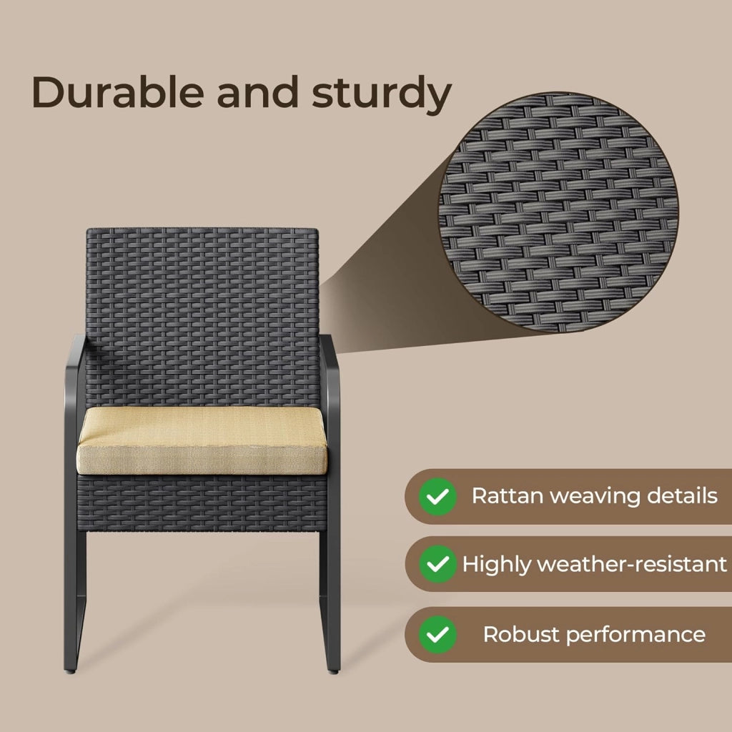 Set Giardino in Rattan per 2 Persone, Mobili da Esterno in Vimini con Cuscini, Tavolino e 2 Sedie per Terrazza, Balcone, Giardino o Piscina (beige)