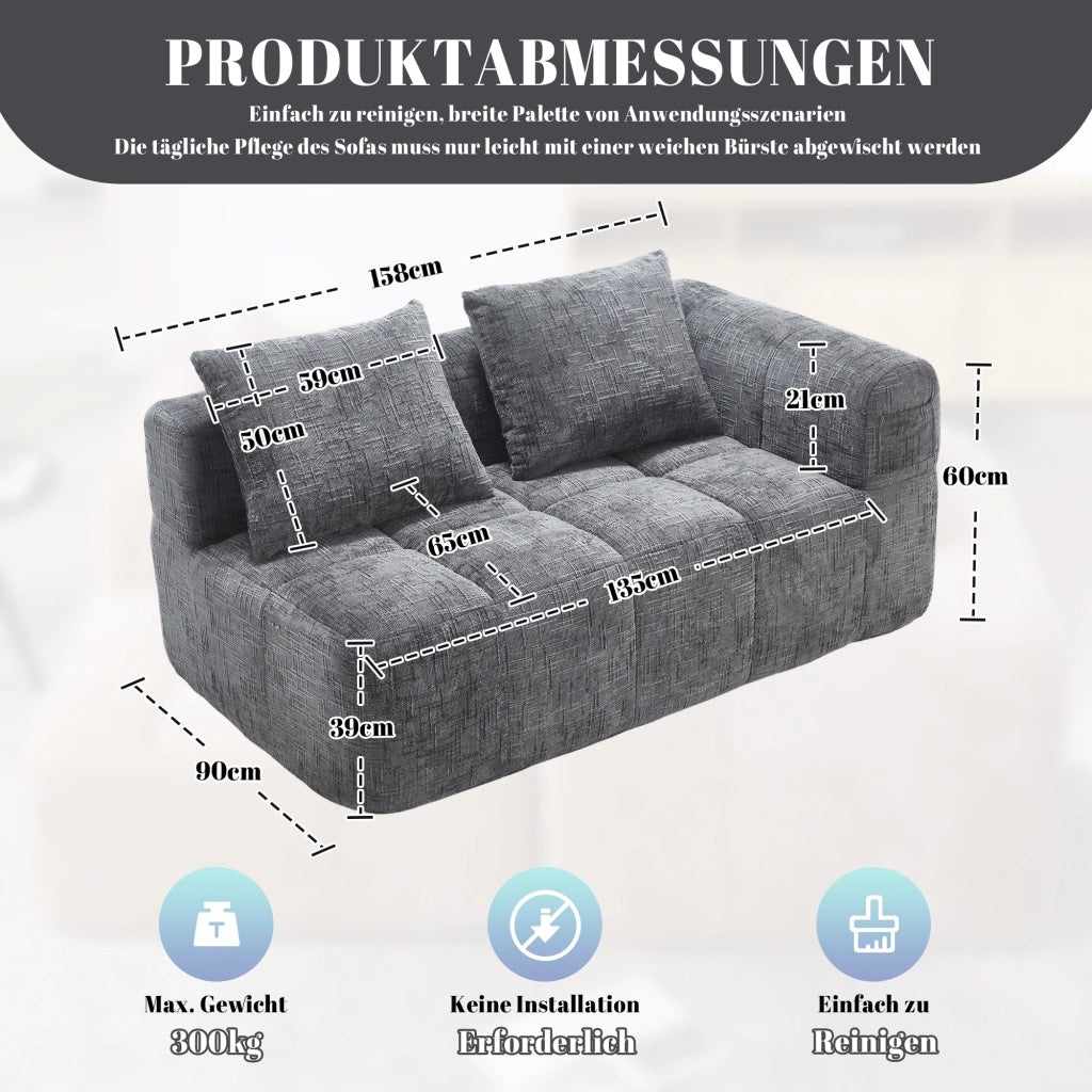 DIVANO Chaise longue 158x90x60 cm Chenille grigio con cuscino incluso