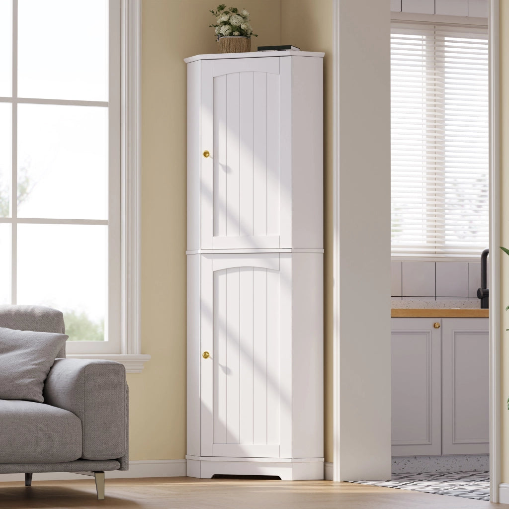 Armadio angolare 42x42x166 cm con 2 ante e ripiani regolabili in MDF bianco