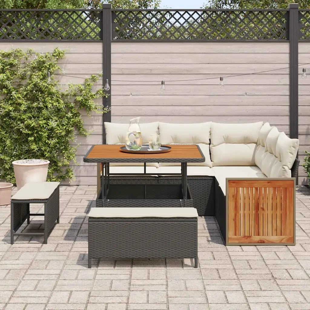 Set Divano da Giardino 9 pcs Nero e Crema polyrattan 3365245