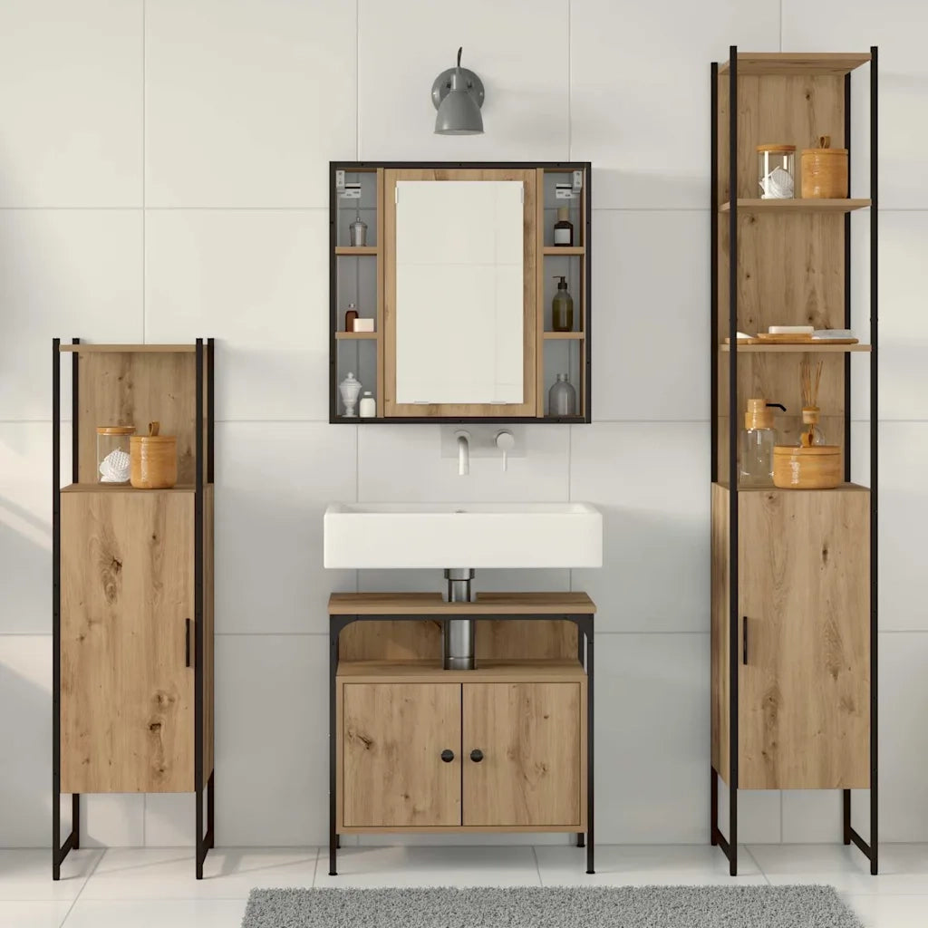 Set di mobili per il bagno con porta 4 pcs Rovere artigianale 3334430