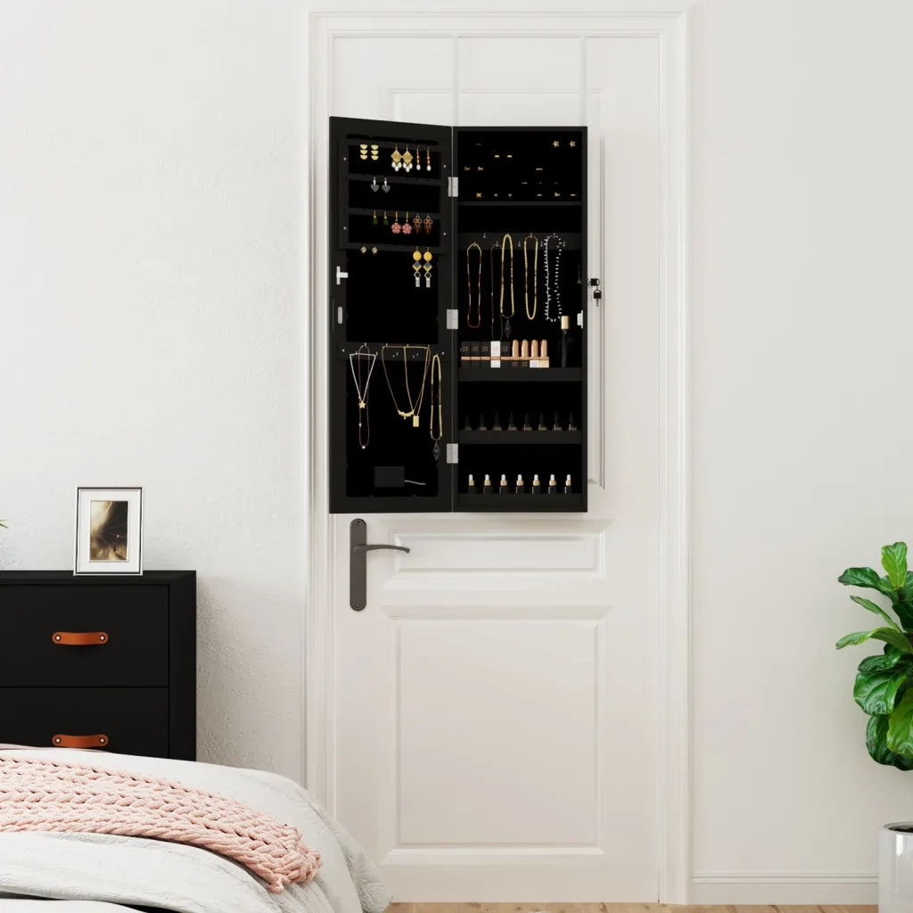 Armadio Portagioie a Specchio con Luci LED a Parete Nero CFW5378665