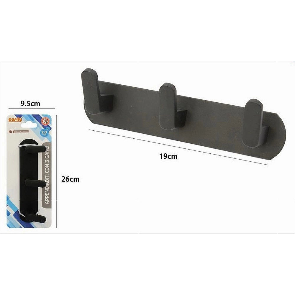 Trade Shop - Appendiabiti Con 3 Ganci Appendino Portasciugamano Bagno Casa Cucina Nero 59737 -