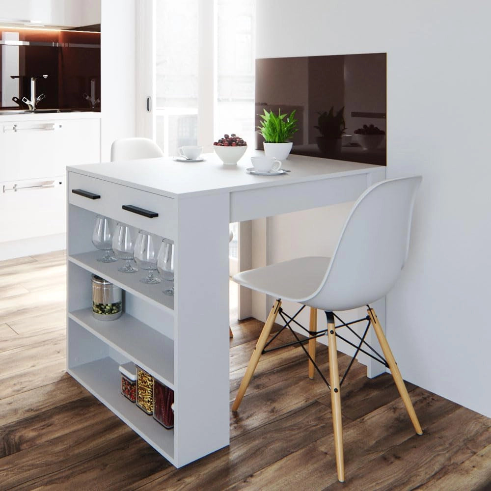 Tavolo da pranzo Repose, Bianco, 67 x 100 cm, adatto come piano di lavoro o area di appoggio aggiuntiva