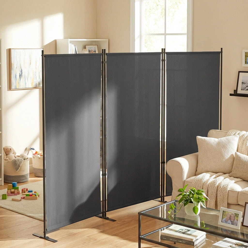 Biombo pieghevole 3 ante ¨C zephmum ¨C grigio scuro metallo 260x180 cm
