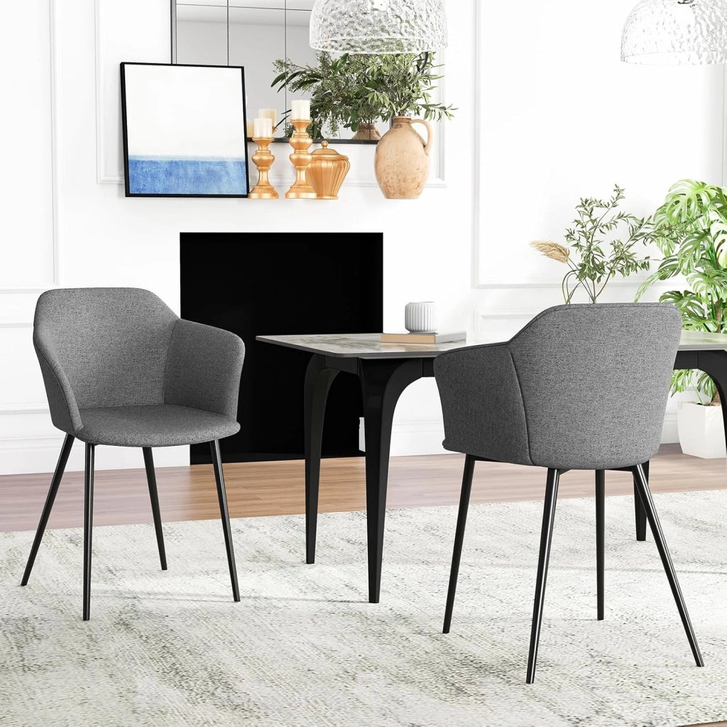 Set di 2 Sedie da Pranzo, Sedia da Pranzo Imbottita con Schienale Ergonomico, Ampi Braccioli, Sedie Moderne ed Eleganti per Soggiorno, Sala da Pranzo e Cucina, Portata 150 kg (Grigio)