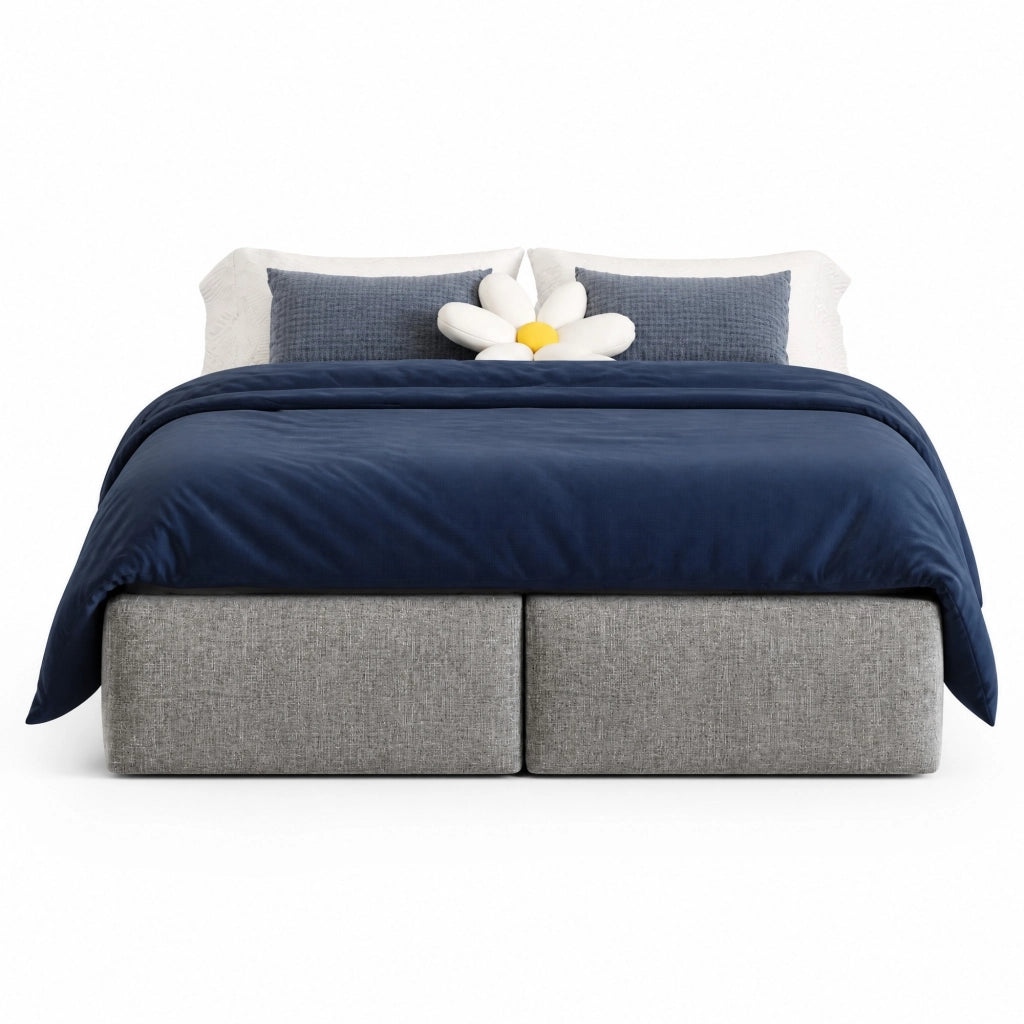 Letto imbottito 140x200 cm grigio con contenitore idraulico e 2 cassetti
