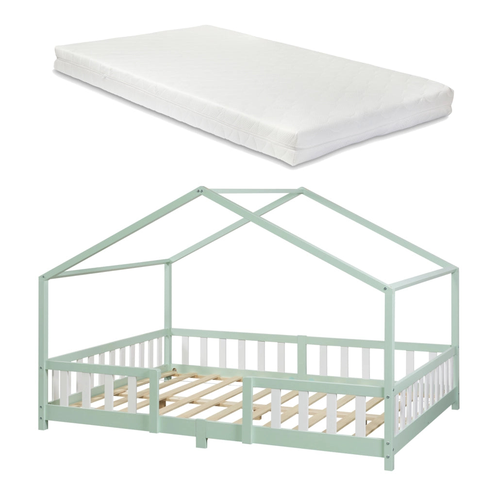 Letto per Cameretta Treviolo a Forma di Casetta con Materasso 120x200 cm Menta Verde [en.casa] [neu.haus]