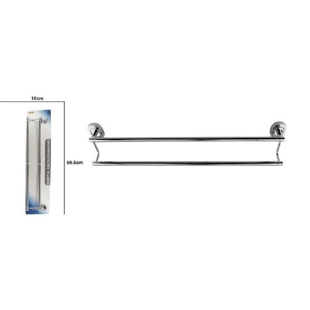 Trade Shop - Portasciugamani Porta Asciugamano Doppio Cromato 60cm Accessorio Da Bagno 69197 -