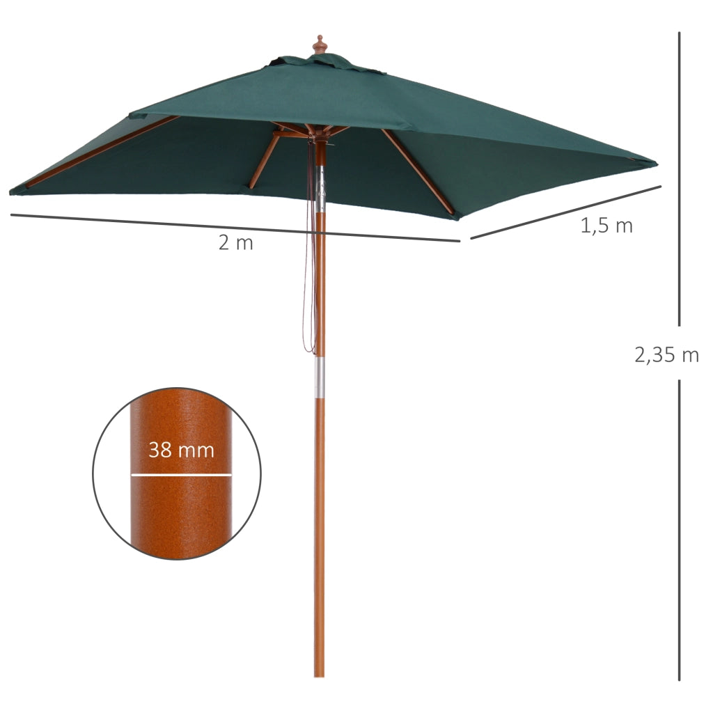 Ombrellone da giardino pieghevole rettangolare ¨C zephmum ¨C Verde 200x150x235 cm