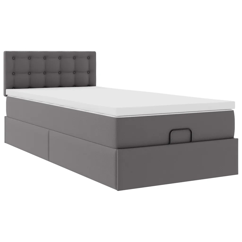 Struttura Letto Pouf con Materasso Grigio 90x200 cm Similpelle 3312135