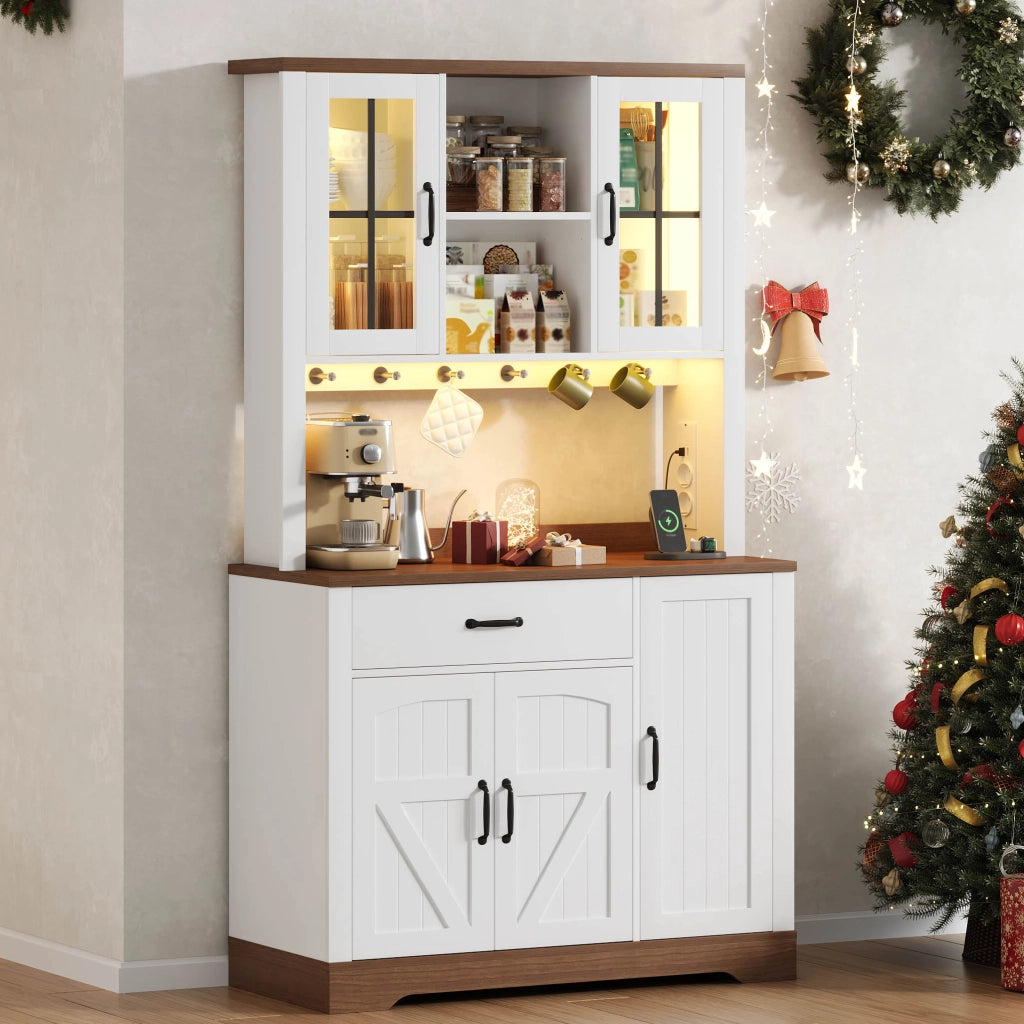 Armadio Dispensa Vintage con Cassetti, Ripiani, LED e Prese ¨C Xylo ¨C 185x105x40