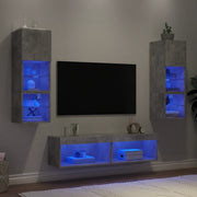 Mobili TV a Muro con LED 6pz Grigio Cemento Legno Multistrato 3216618