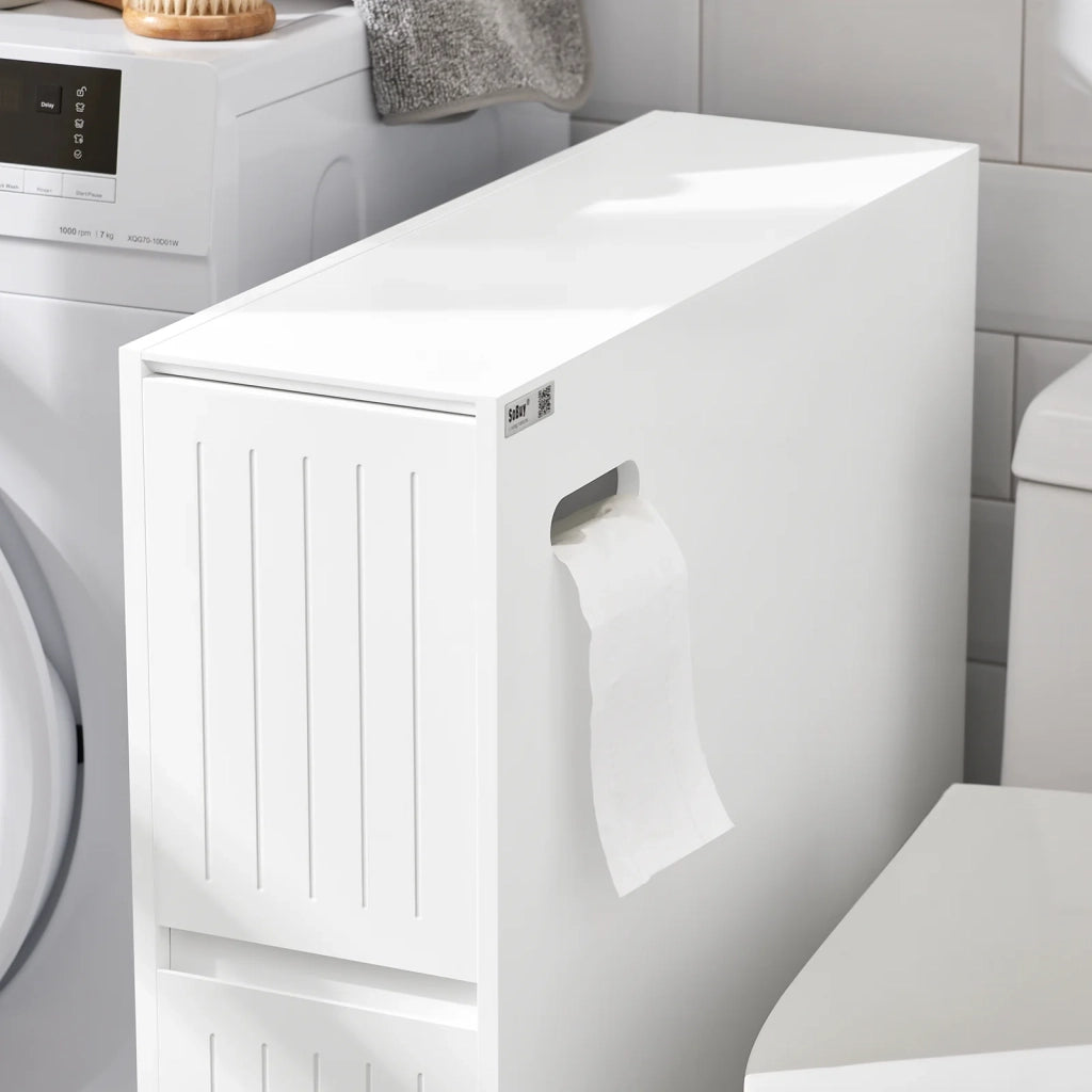 Carrellino Salvaspazio Mensola Nicchia 20cm Con Ruote Organizzatore Bagno Mobiletto Bagno Mobile Porta Carta Igienica Bianco 20x60x75cm BZR111-W SoBuy