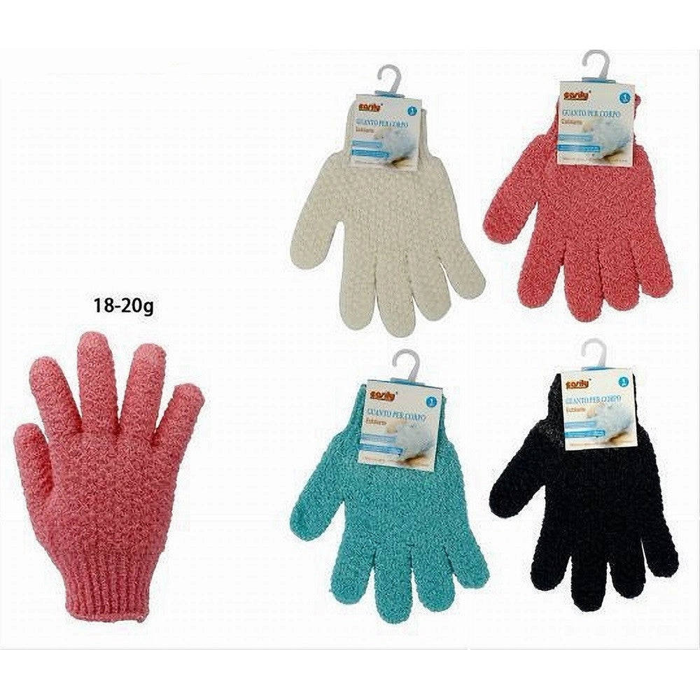 Trade Shop - Set 3 Pz Guanto Doccia Bagno Massaggio Esfoliante Pelle Corpo Tinta Unita 79286 -