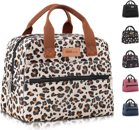 Tas con isolamento, grande capacità e materiale impermeabile. Portatile per donne e uomini, studenti, ufficio, picnic (disegno leopardo).