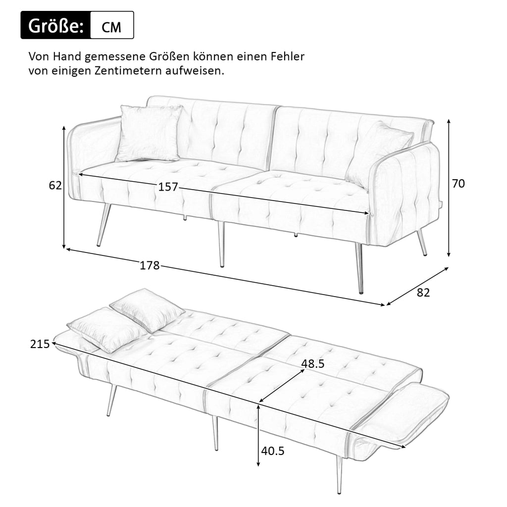 DIVANO LETTO 2 POSTI 215x81,5 cm in velluto Ancient White