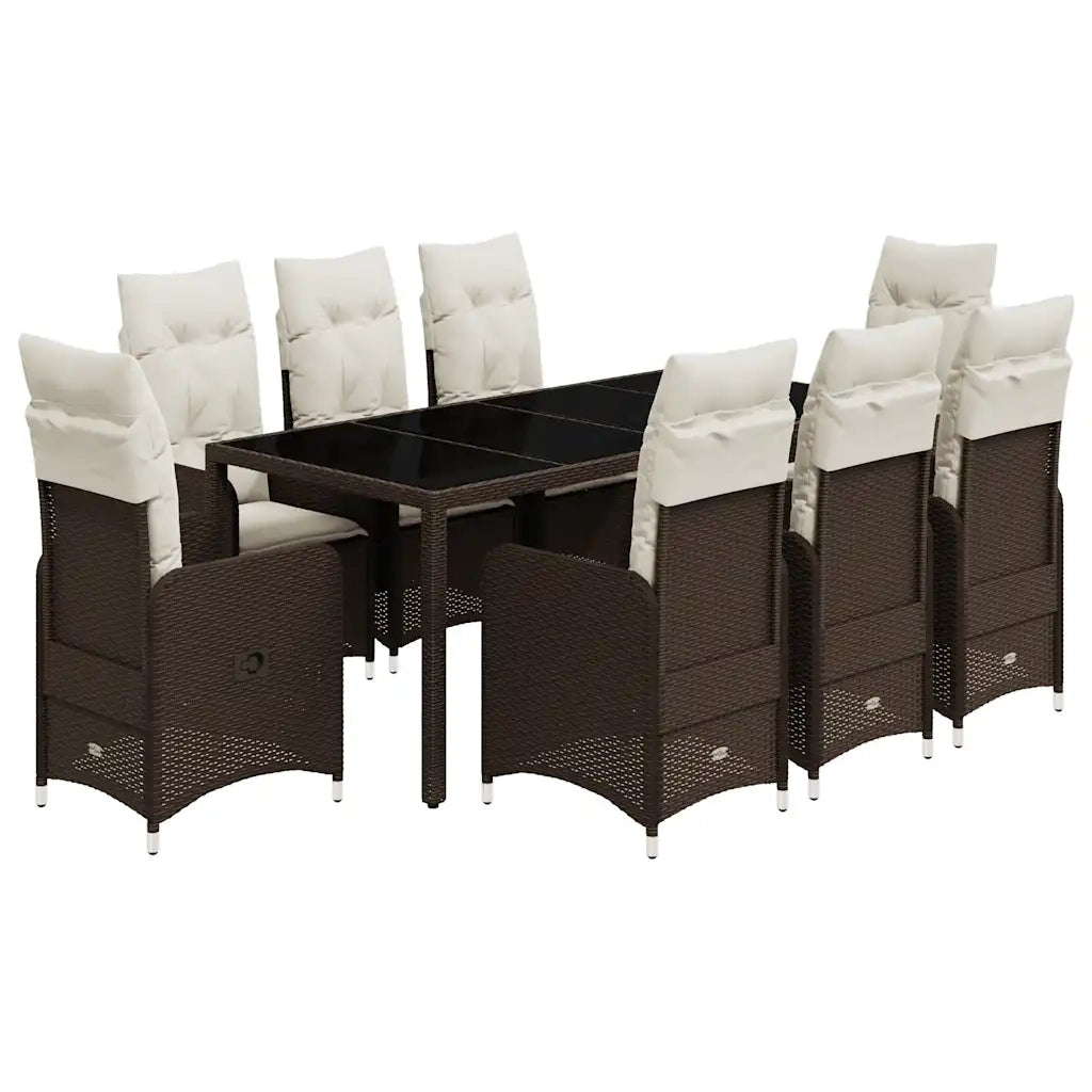 vidaXL Set Bistrò da Giardino 9 pz con Cuscini in Polyrattan Marrone