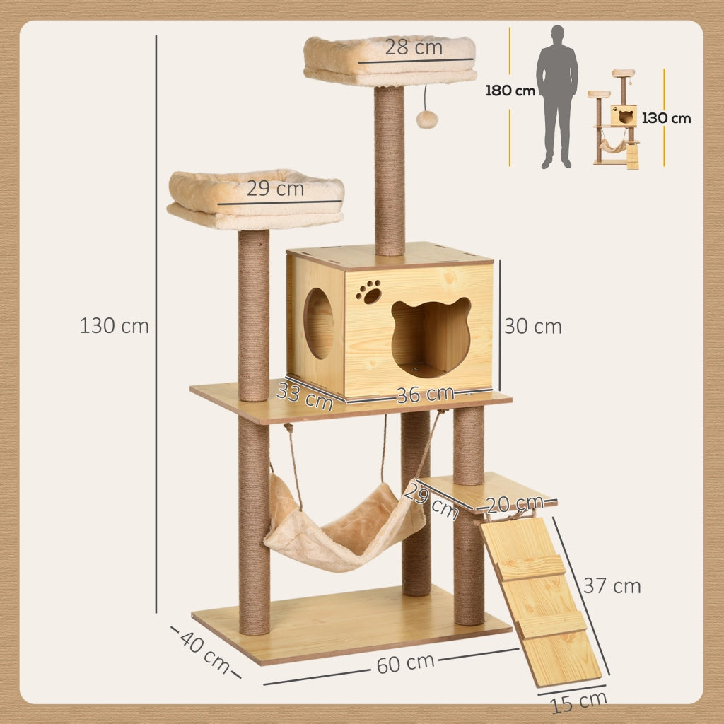 Albero tiragraffi per gatti con posti letto e amaca ¨C zephmum ¨C 60x40x130 cm naturale