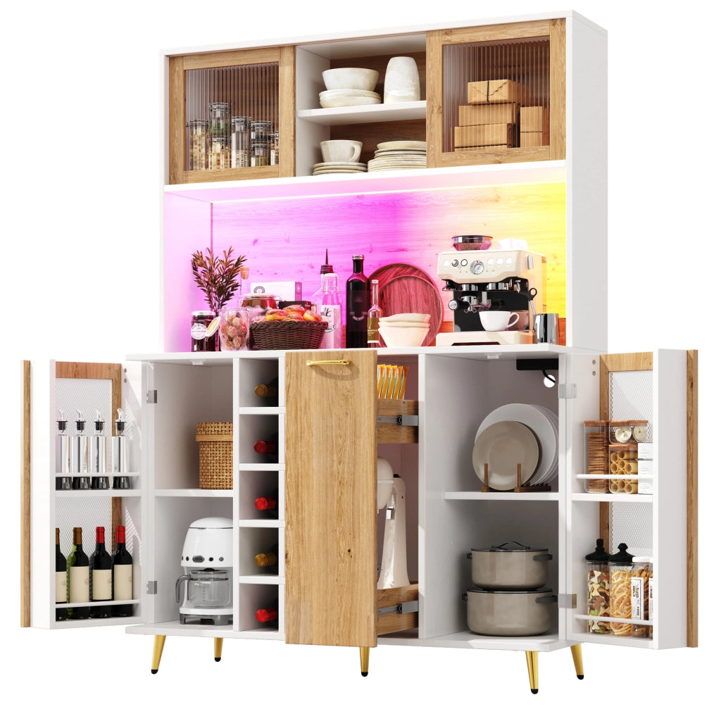 Credenza multifunzione con LED, presa e portabottiglie