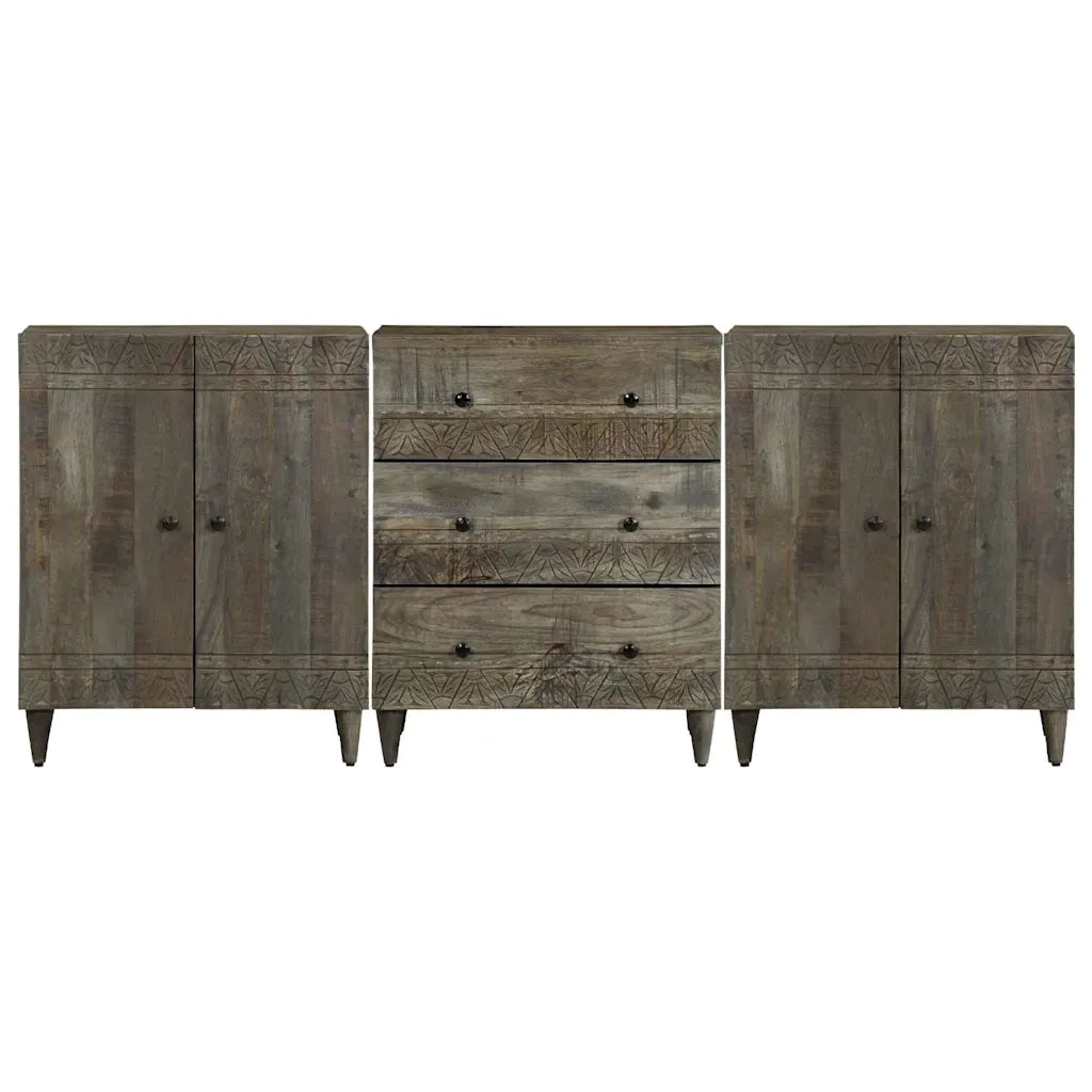 Credenze 3 pz Grigio Chiaro 60x33,5x75 cm Legno Massello Mango