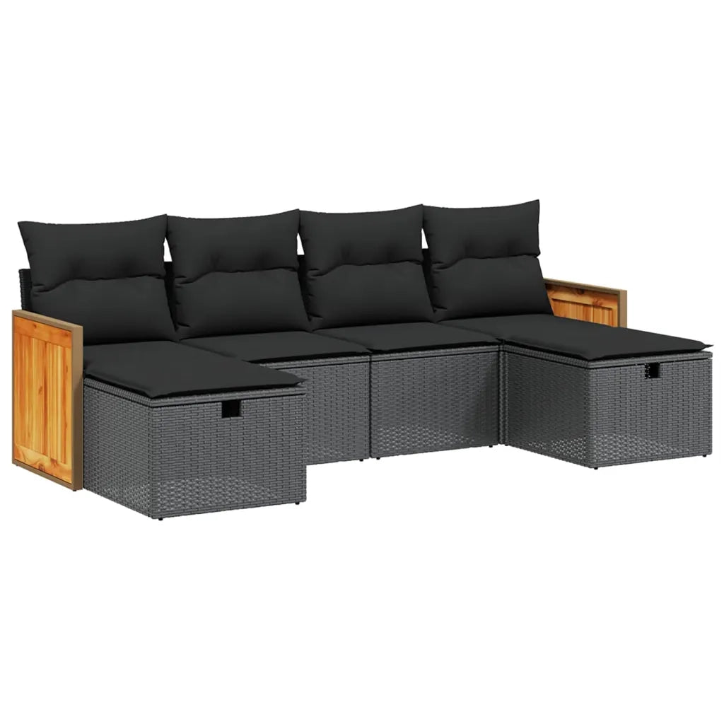 Set Divano da Giardino 6 pz con Cuscini Nero in Polyrattan 3265773