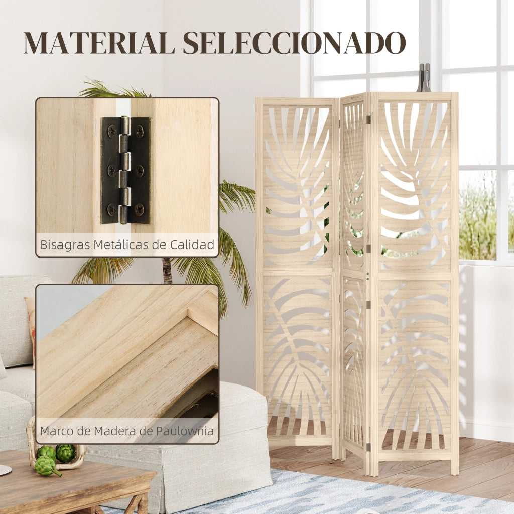 Paravento Pieghevole 3 Ante con Stampa Foglie di Palma ¨C Minimal ¨C Bianco 120x170 cm