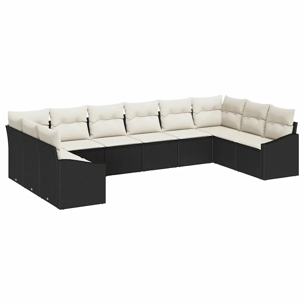 Set Divano da Giardino 10 pcs Nero e Crema polyrattan