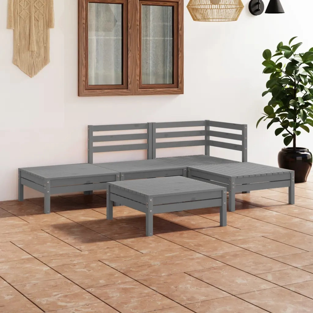 Set Salotto da Giardino 5 pz | Set di Mobili da Esterno in Legno Massello di Pino Grigio