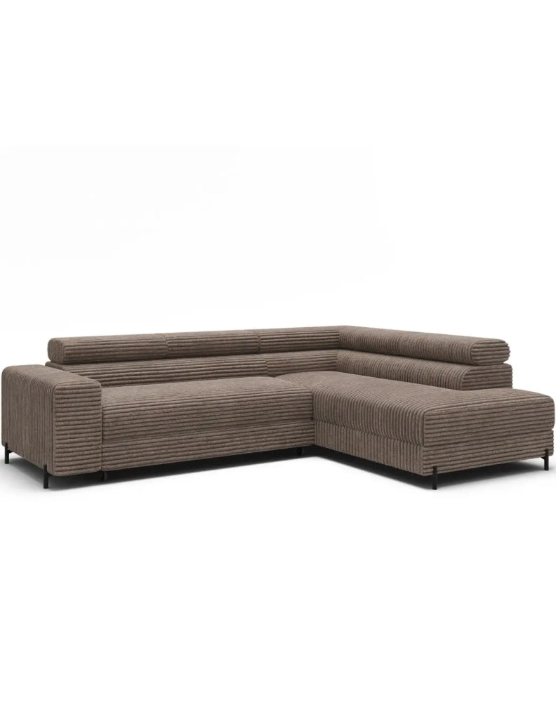 Divano ad angolo COLESIA convertibile 5 posti beige velluto a coste – destro – 274x200cm