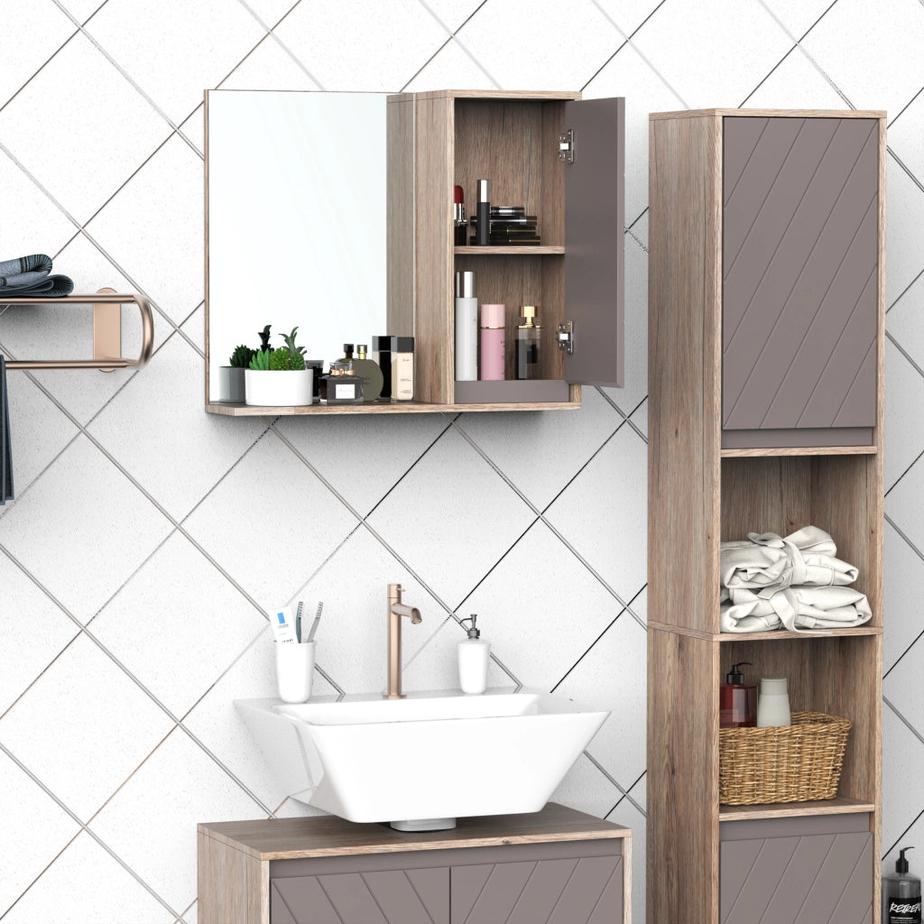 Armadietto Pensile per Bagno ¨C Zephmum ¨C Grigio e Rovere 57x14.2x49.2cm