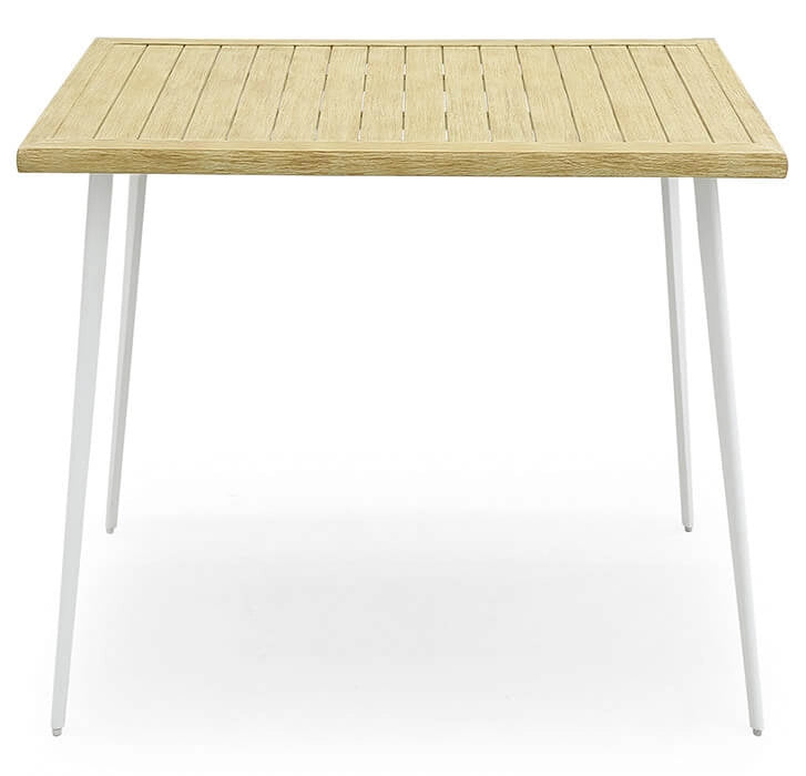 Tavolo da Giardino 90x90x75 cm in Acciaio Kraus Leonardo Bianco e Effetto Legno