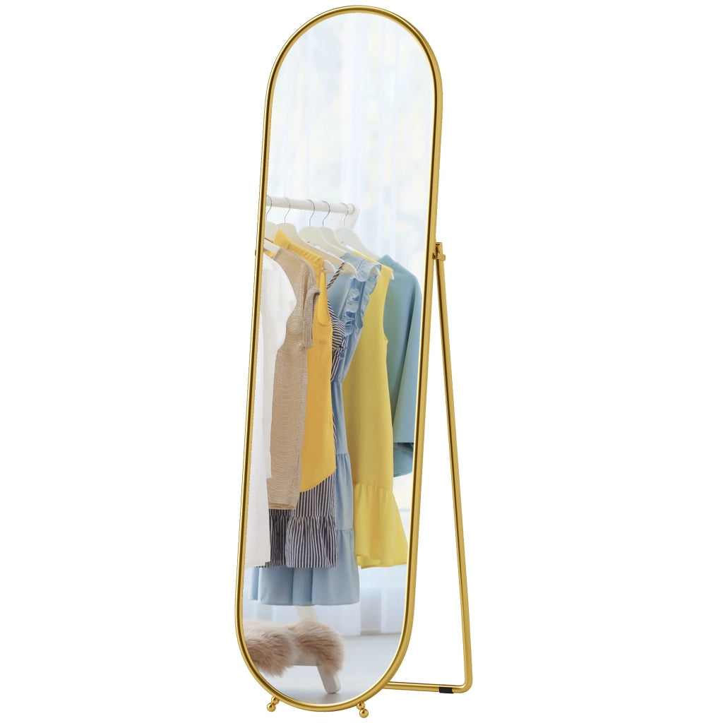 Specchio a Figura Intera da Terra con Supporto Pieghevole, Vetro e Metallo, 50x4x180 cm, Oro