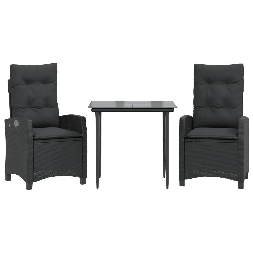 Set da Pranzo da Giardino 3 pz con Cuscini Nero in Polyrattan 3212742