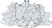 Borsa elegante per donna, clutch con fiori, borsa da sera in seta, maniglia, borsa da tracolla con catena, disegno kisslock, argento